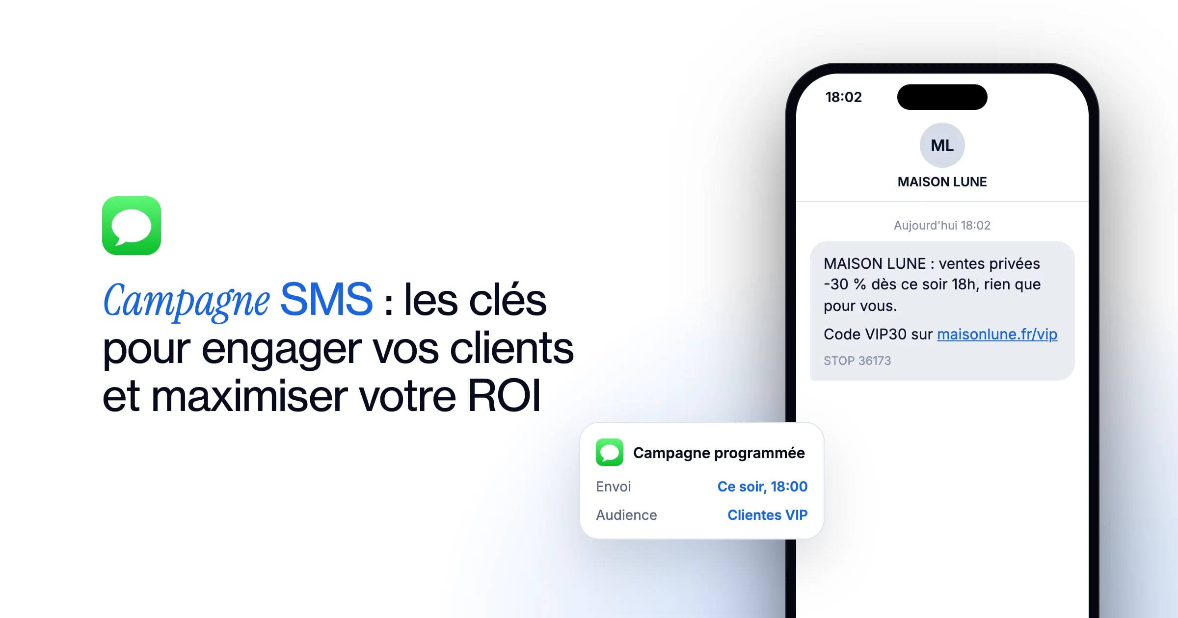 Campagne SMS : les clés pour engager vos clients et maximiser votre ROI, et un SMS de ventes privées programmé pour les clientes VIP