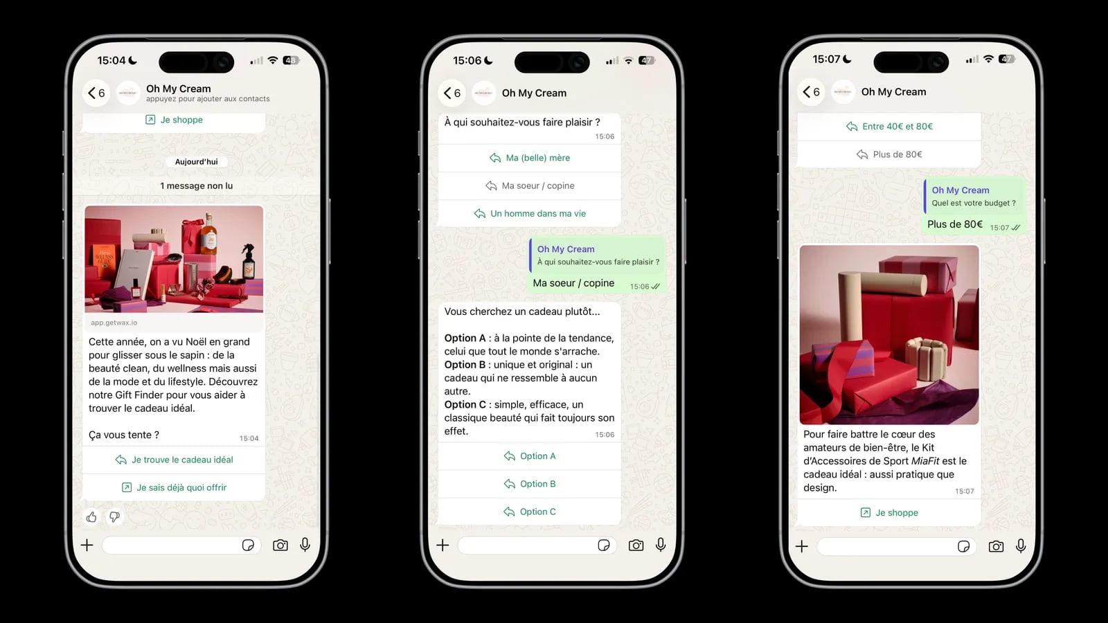 Le Guide Cadeaux d’Oh My Cream! sur WhatsApp, des questions de conseil à la sélection recommandée